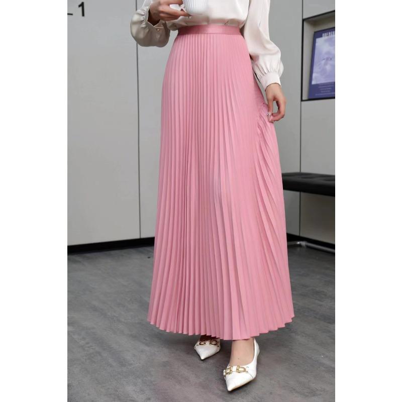 DX~~ Neue drapieren Faltenrock langer Rock Damen Frühjahr neue hoch taillierte drapierte Rock Frühling und Herbst Farbe Rock One size rosa von Joom DACH