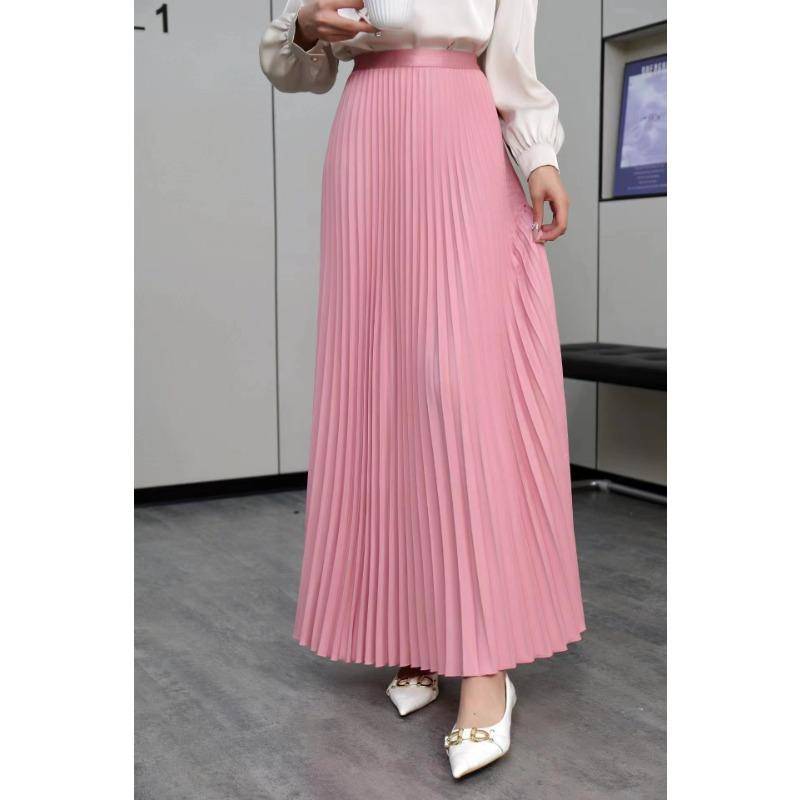 DX~~ Neue drapieren Faltenrock langer Rock Damen Frühjahr neue hoch taillierte drapierte Rock Frühling und Herbst Farbe Rock One size rosa von Joom DACH
