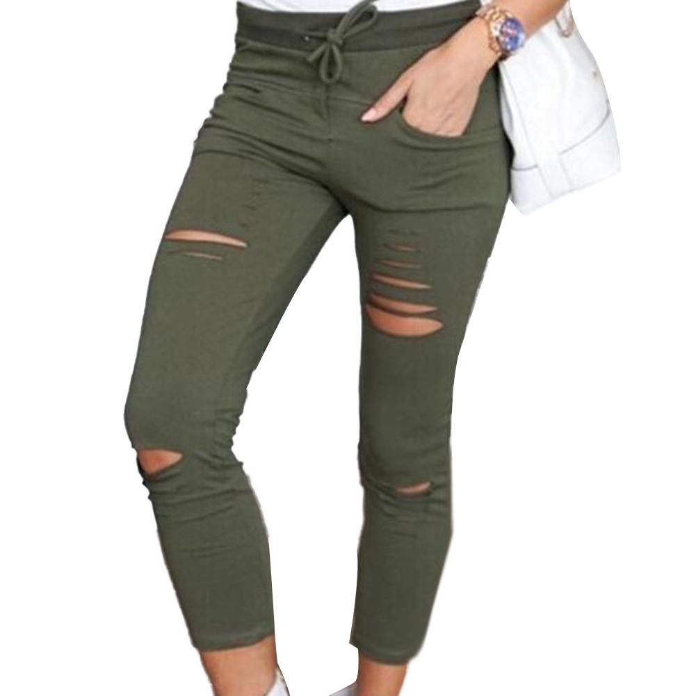 DYS Damen-Kleidung, Übergröße, Kordelzug, hohe Taille, Bleistifthose, zerrissene, dünne Leggings S armee grüne von Joom DACH