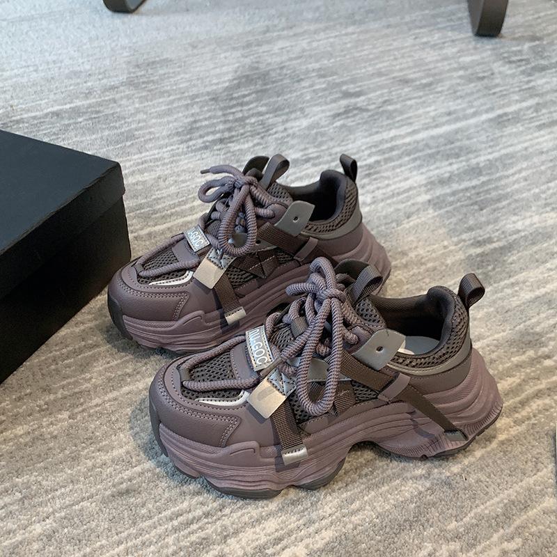 Dad Shoes Damen Frühling Neu All-Match Dicke Sohle Erhöhen Freizeit Schuhe Echtes Leder Sneaker Damen 40 von Joom DACH