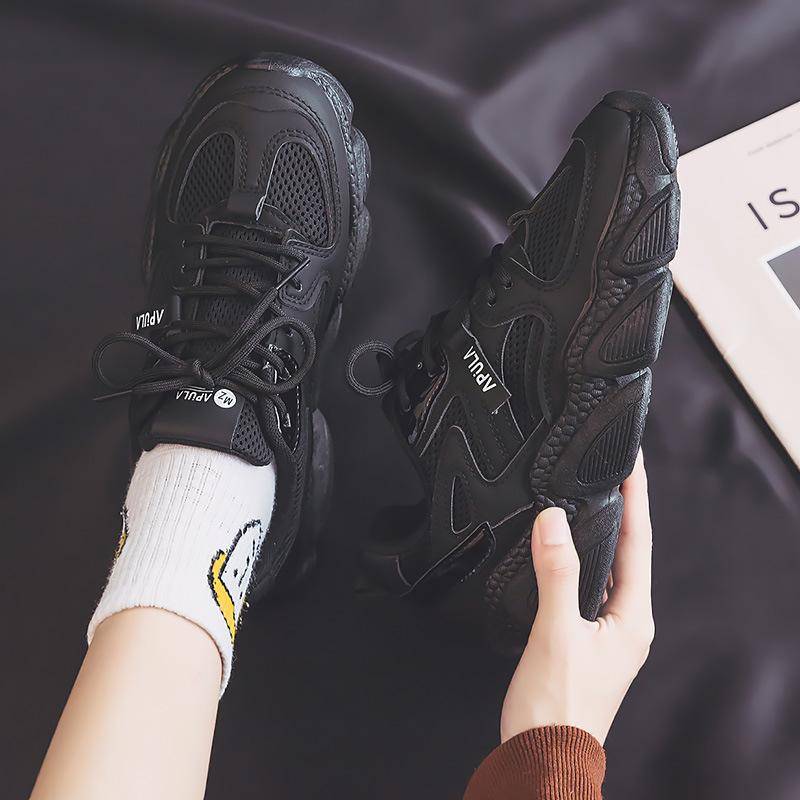 Dad Shoes Damen Frühling Neue Studenten Laufschuhe Lässig Atmungsaktiv Weiche Sohle Leichte Mesh-Schuhe 40 schwarz von Joom DACH