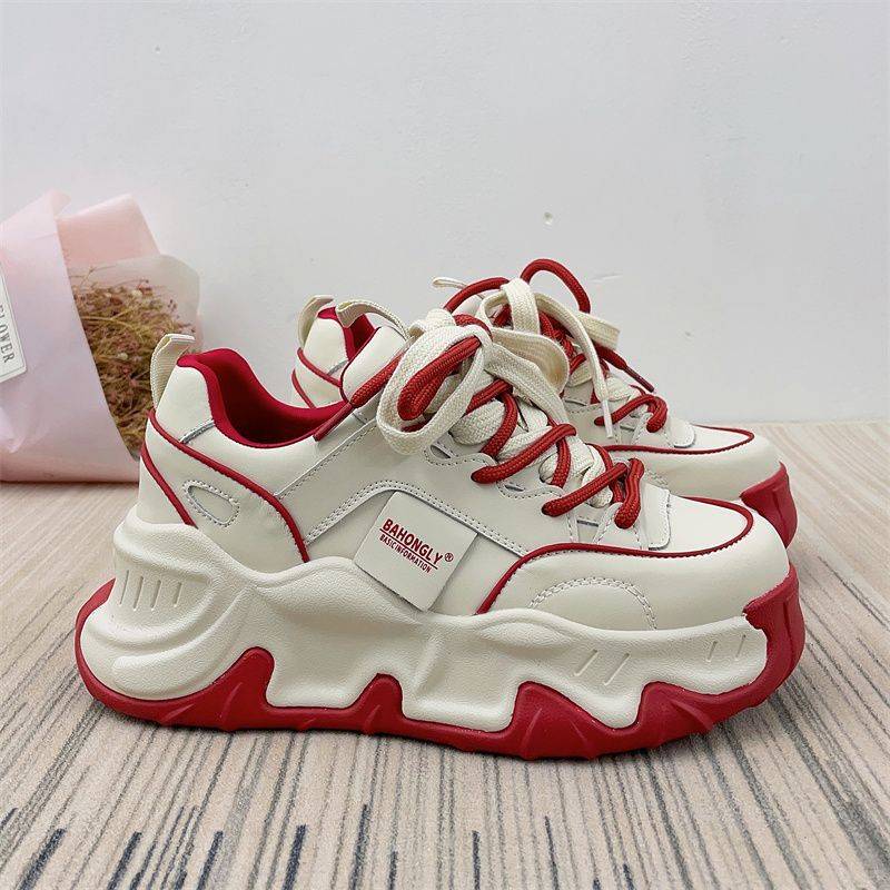 Dad Shoes Damen Herbst Neu Dicke Sohle Farblich Passende Schnürschuhe Ins All-Match Muffin Sportschuhe 40 von Joom DACH