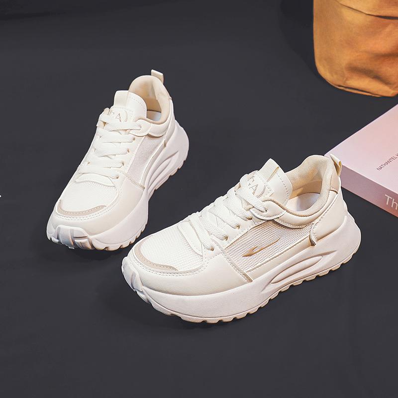 Dad Shoes Damen Sommer Neu Student Dicke Sohle Strapazierfähiger Sneaker Mesh Atmungsaktiv All-Matching Erhöhen Freizeitschuhe 40 beige von Joom DACH
