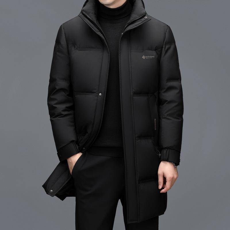 Dad's Verdickte Daunenjacke Herren Winter Business Casual Daunenjacke für mittleres und älteres Alter mit Kapuze Warme weiße Entendaunen 4XL von Joom DACH