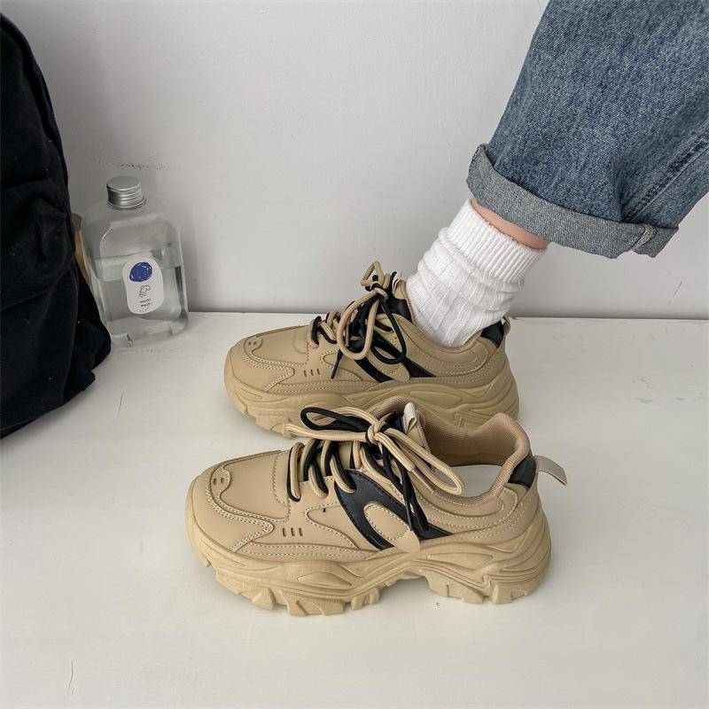 Daddy Shoes Damen Herbst Neue Leder Doppelschnürung Casual Sportschuhe mit Dicker Sohle und Erhöhter All-Match-Runde Zehe 40 von Joom DACH