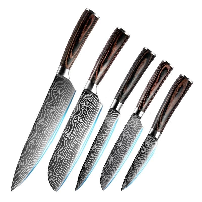 Damaskus Edelstahl Messer Küche Schneiden Messer Schäl Utility Schneiden Hacken Messer 5 Teile/satz 1set-5pcs-knife von Joom DACH