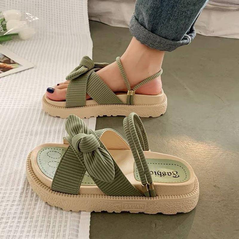 Dame Sommer Hausschuhe Dicke Plattform Flache Sandalen mit Schmetterling-Knoten Sommer Flip Flops Sandalen Frauen 37 grün von Joom DACH
