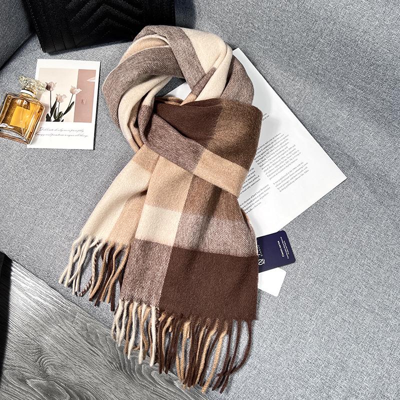 Damen 100% Reine Wolle Plaid Schal - Winter Warm, High-End Kaschmirschal 37x190 cm kaffeebraun von Joom DACH