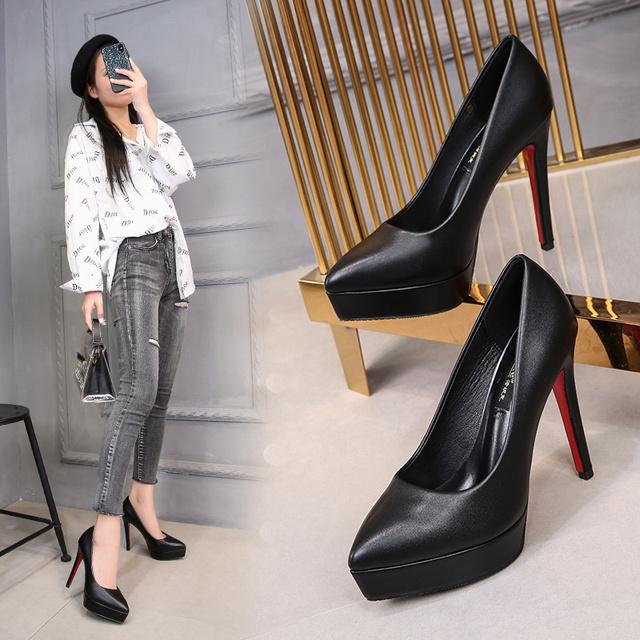 Damen 12cm High Heels 3cm Plateau Fetisch Nachtclub Pumps Lady Leder Stiletto Heels Prom Rote Untere Laufsteg Schwarze Schuhe 33 schwarz von Joom DACH