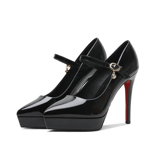 Damen 12cm High Heels 3cm Plateau Pumps Rote Untere Pumps Lady Leder Stiletto Extreme Heels Klobige Nachtclub Prom Fetisch Schuhe 39 von Joom DACH