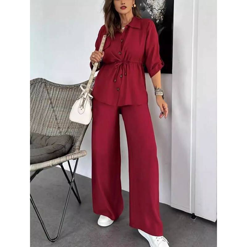 Damen 2-teilige Outfits Trainingsanzug Oversize Langarm Sweatshirt Kordelzug Weitbeinige Sweatpants Trainingsanzug Sweat Lounge Passendes Set XXL rot von Joom DACH