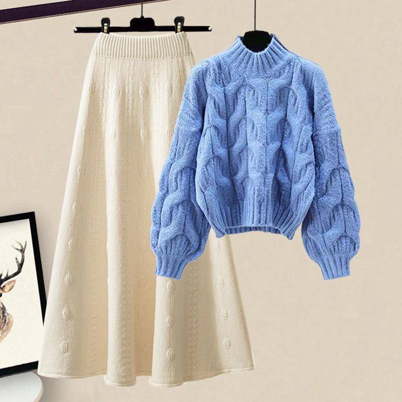 Damen 2024 Herbst/Winter Strickpullover & Rock Set L von Joom DACH