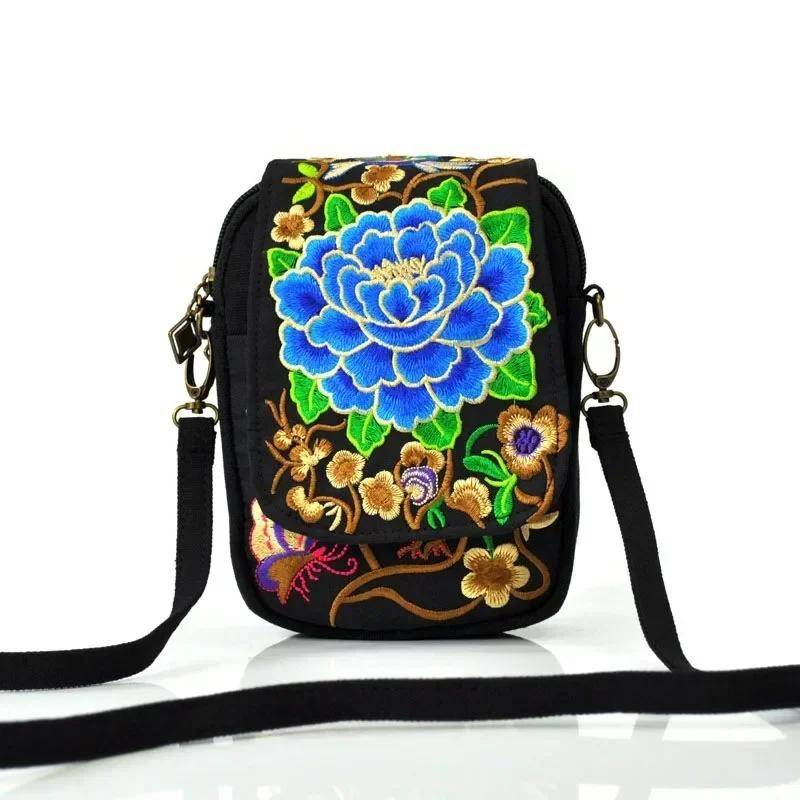 Damen 2025 Neue Schultertasche Reisetasche Vintage Floral Bestickt Crossbody Reißverschlusstasche Bestickte Handytasche blau von Joom DACH