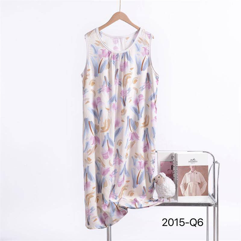 Damen 2025 Neues Ärmelloses Nachthemd aus Baumwoll-Seidenmischung mit Blumenmuster - Übergröße, Lockere Passform 3XL von Joom DACH