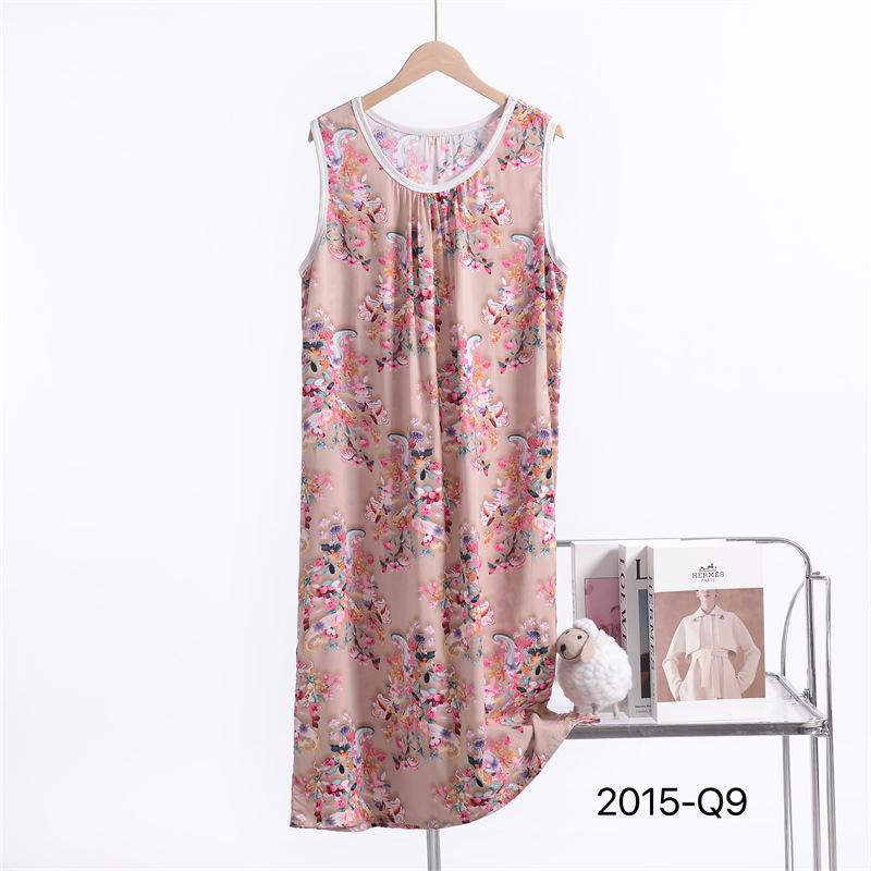 Damen 2025 Neues Ärmelloses Nachthemd aus Baumwoll-Seidenmischung mit Blumenmuster - Übergröße, Lockere Passform 3XL von Joom DACH