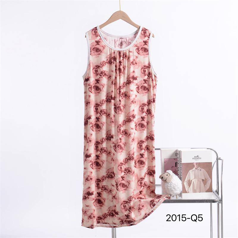 Damen 2025 Neues Ärmelloses Nachthemd aus Baumwoll-Seidenmischung mit Blumenmuster - Übergröße, Lockere Passform 3XL von Joom DACH