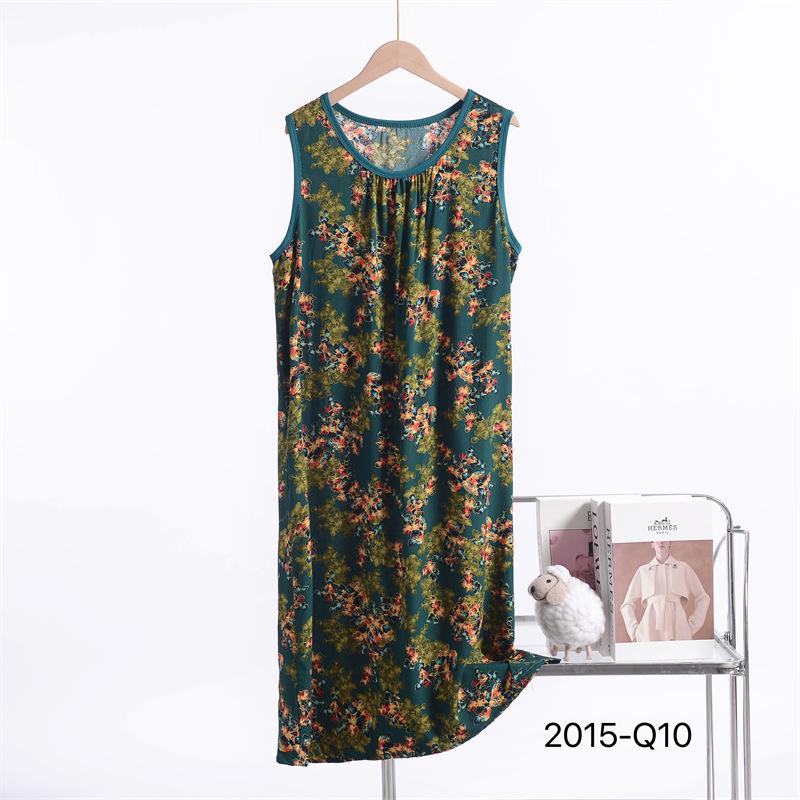 Damen 2025 Neues Ärmelloses Nachthemd aus Baumwoll-Seidenmischung mit Blumenmuster - Übergröße, Lockere Passform 4XL von Joom DACH