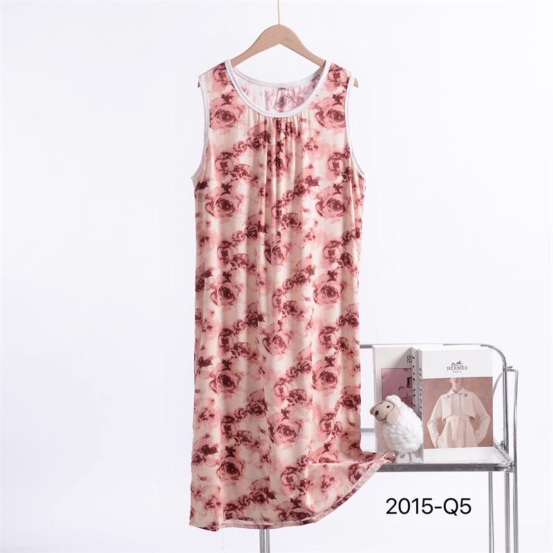 Damen 2025 Neues Ärmelloses Nachthemd aus Baumwoll-Seidenmischung mit Blumenmuster - Übergröße, Lockere Passform 4XL von Joom DACH