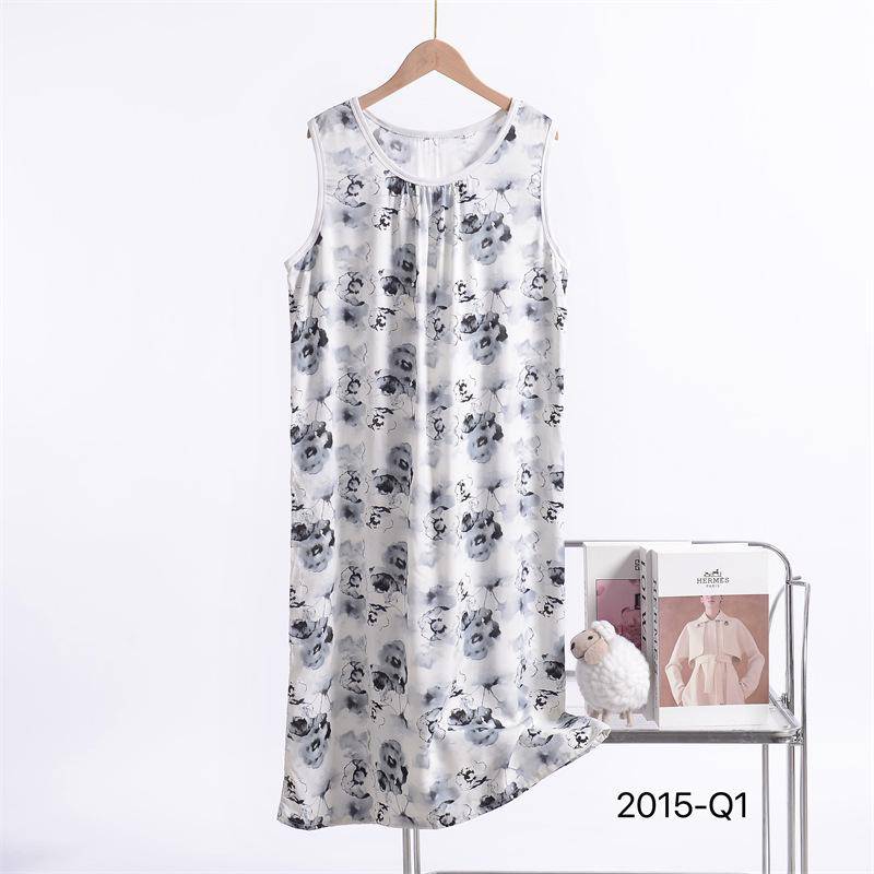 Damen 2025 Neues Ärmelloses Nachthemd aus Baumwoll-Seidenmischung mit Blumenmuster - Übergröße, Lockere Passform 4XL von Joom DACH