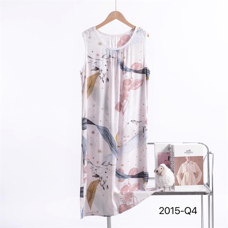 Damen 2025 Neues Ärmelloses Nachthemd aus Baumwoll-Seidenmischung mit Blumenmuster - Übergröße, Lockere Passform 4XL von Joom DACH