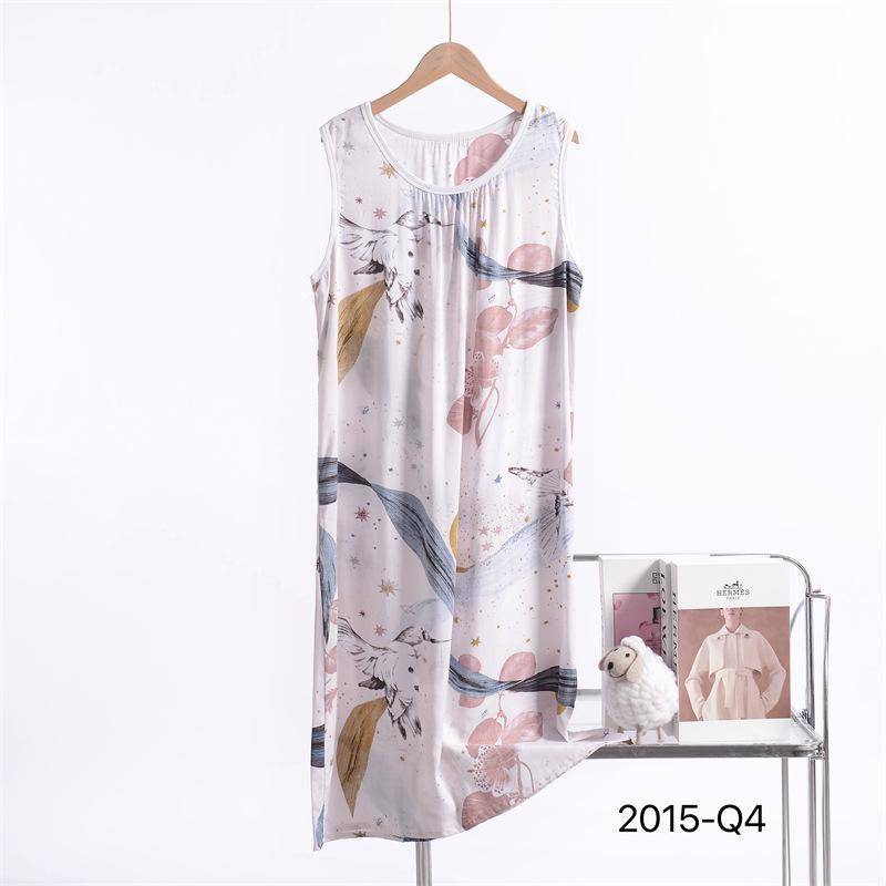 Damen 2025 Neues Ärmelloses Nachthemd aus Baumwoll-Seidenmischung mit Blumenmuster - Übergröße, Lockere Passform 4XL von Joom DACH