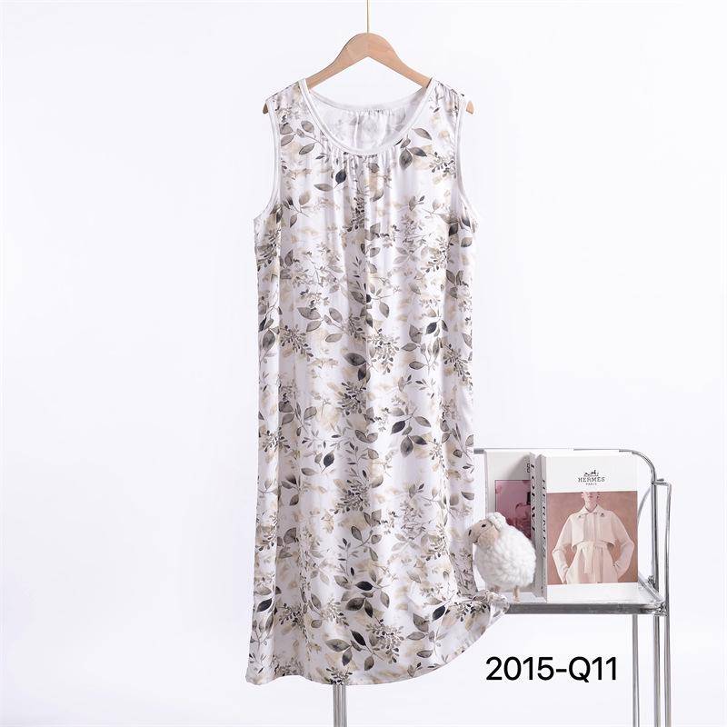 Damen 2025 Neues Ärmelloses Nachthemd aus Baumwoll-Seidenmischung mit Blumenmuster - Übergröße, Lockere Passform 4XL von Joom DACH