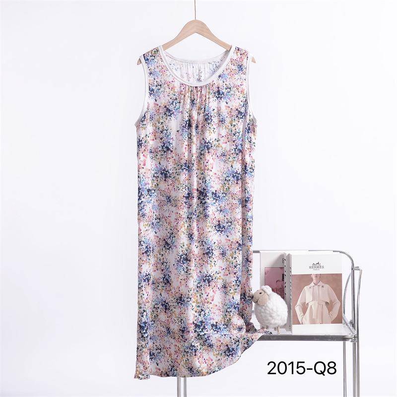 Damen 2025 Neues Ärmelloses Nachthemd aus Baumwoll-Seidenmischung mit Blumenmuster - Übergröße, Lockere Passform 4XL von Joom DACH