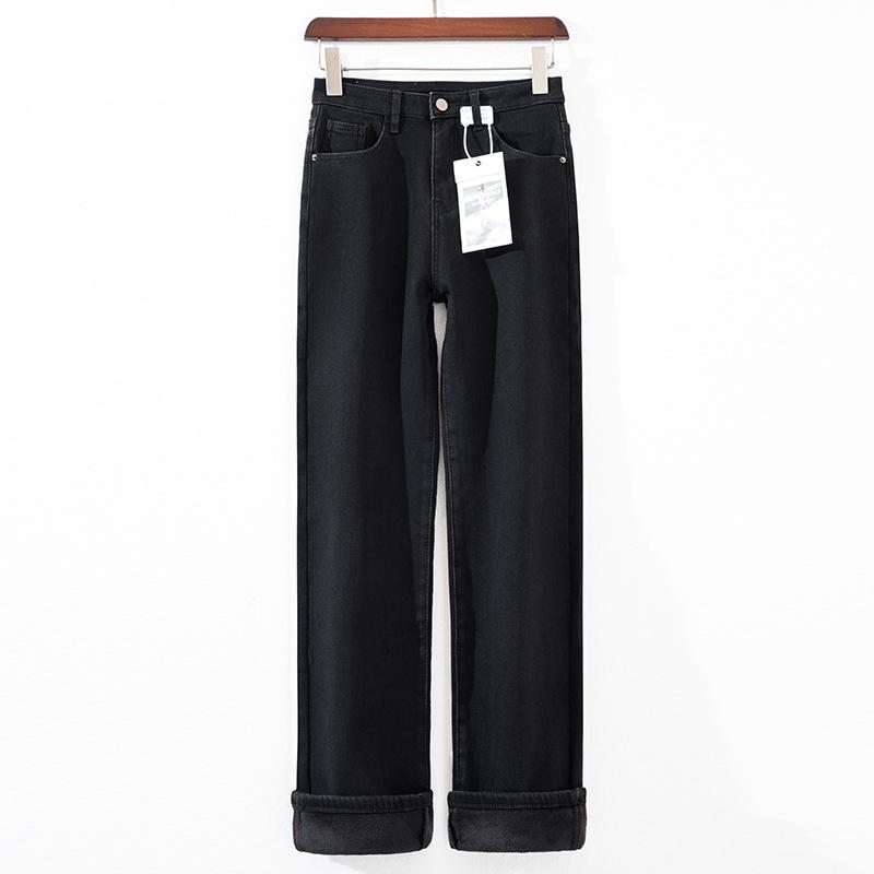 Damen 2025 Winter High-Waisted Fleecegefütterte Schlankmachende Straight-Leg Jeans S von Joom DACH