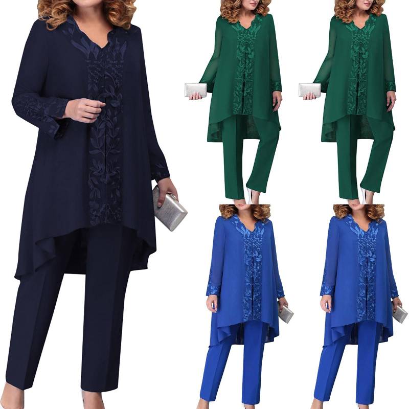 Damen 3-teiliges Abendkleid Patchwork besticktes Temperament Pendler Slim Fit Set Cocktailanzug L blau von Joom DACH