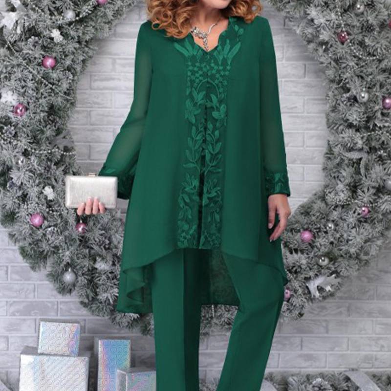 Damen 3-teiliges Abendkleid Patchwork besticktes Temperament Pendler Slim Fit Set Cocktailanzug XXXXXL von Joom DACH