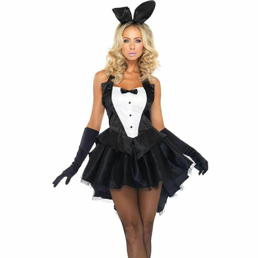 Damen 3-teiliges Häschen-Handschuhe-Stirnband-Smoking-Kleid-Cosplay-Halloween-Kostüm-Set L schwarz Damen 3-teiliges Häschen-Handschuhe-Stirnband-Smoking-Kleid-Cosplay-Halloween-Kostüm-Set L schwarz von Joom DACH