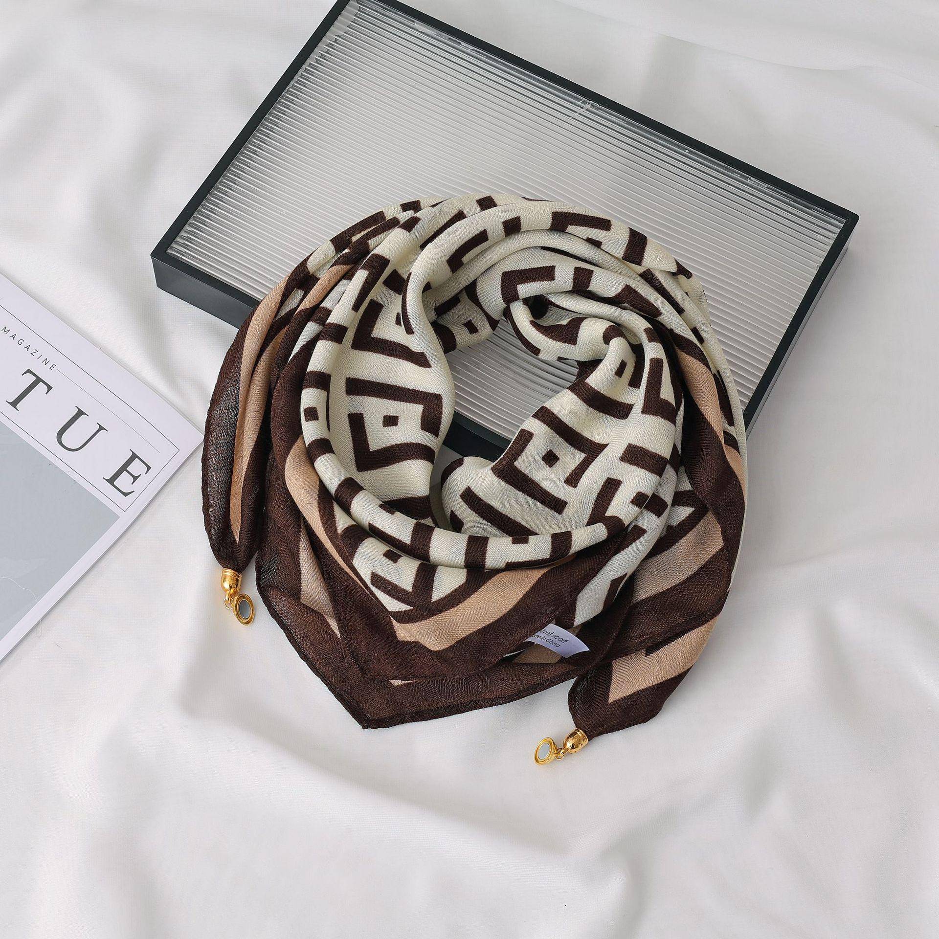 Damen 65  Seiden-Quadrat-Schal mit Magnetverschluss – Herbst/Winter-Druck, modischer & vielseitiger Dreiecks-Schlauchschal von Joom DACH