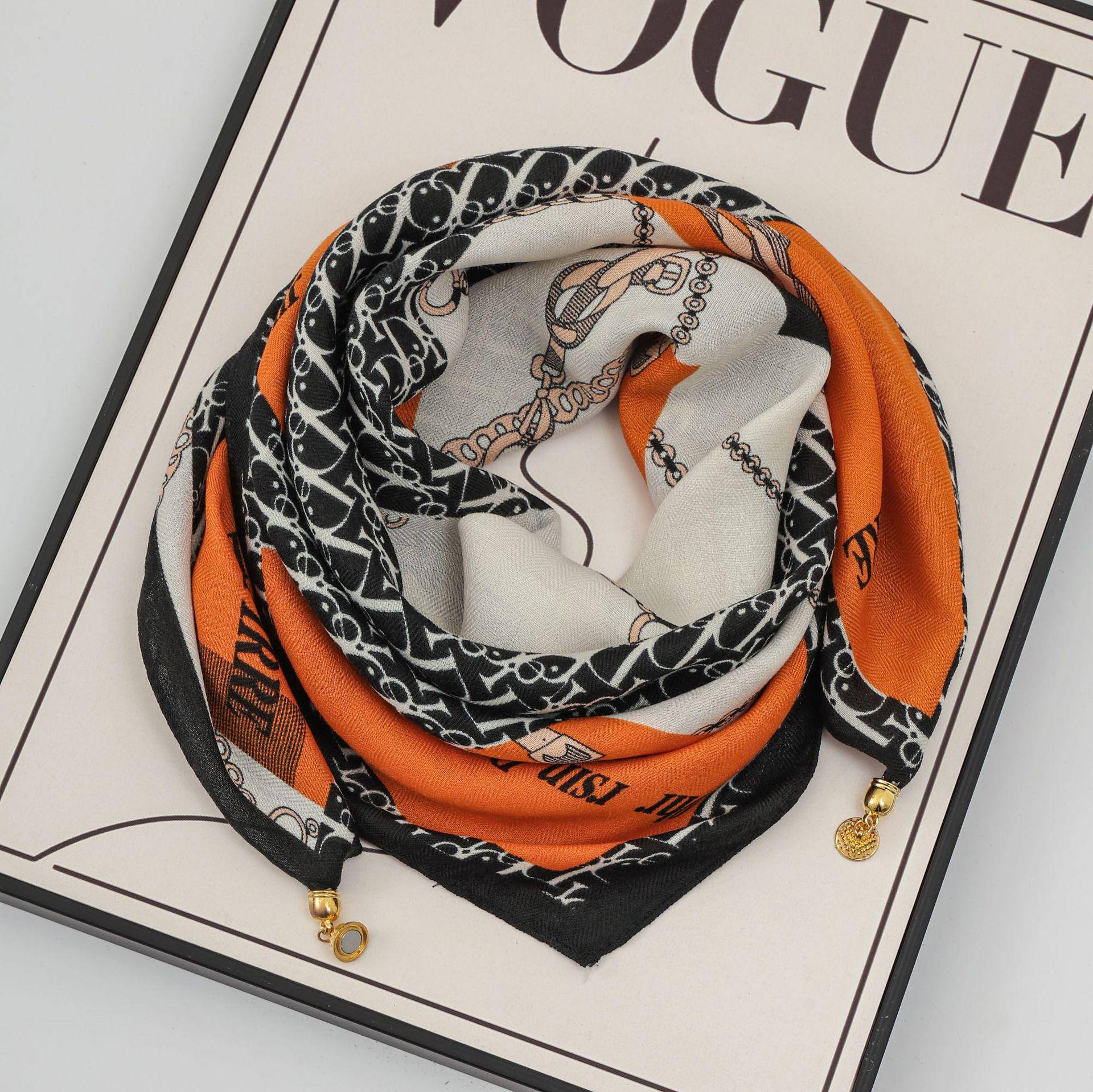 Damen 65  Seiden-Quadrat-Schal mit Magnetverschluss – Herbst/Winter-Druck, modischer & vielseitiger Dreiecks-Schlauchschal von Joom DACH