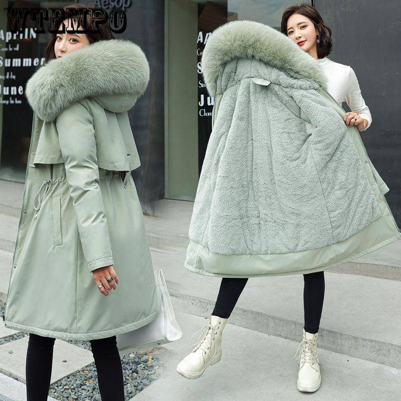 Damen 6XL Übergroße Windjacke Femal Parka Mode Wintermantel Frauen Jacke mit Fleece Lange Kapuze Parka Trenchcoats 2023 3XL grün von Joom DACH