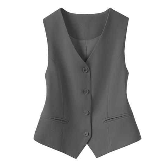 Damen Ärmellose Anzugweste Slim Fit Einreiher Businessweste V-Ausschnitt Elegante Weste Offen vorne Arbeitsblazer mit Taschen L grau von Joom DACH