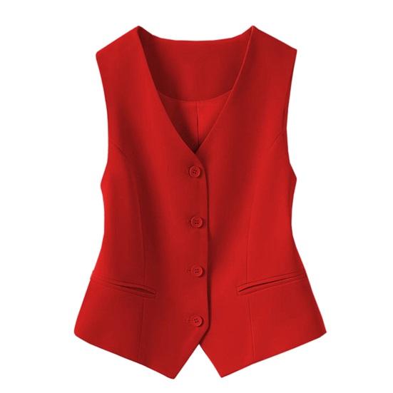 Damen Ärmellose Anzugweste Slim Fit Einreiher Businessweste V-Ausschnitt Elegante Weste Offen vorne Arbeitsblazer mit Taschen M rot von Joom DACH