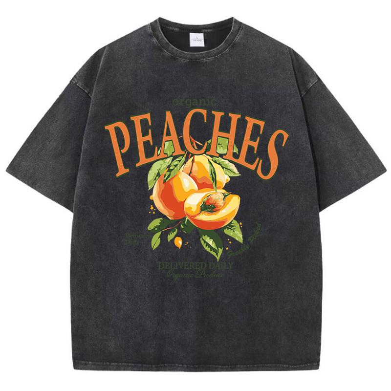 Damen Acid Wash T-Shirts Täglich gelieferte frische Pfirsiche Prints Tops Distressed Rundhalsausschnitt Oversize Baumwoll-Tees Trendkleidung S von Joom DACH