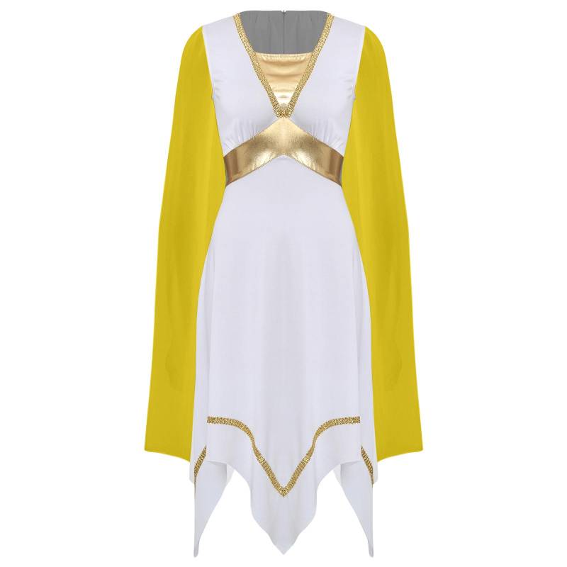 Damen Antike Griechische Römische Tunika Kleid Lang Umhangärmel Goldbesatz Asymmetrischer Saum Halloween Tanzkostüm S gelb von Joom DACH