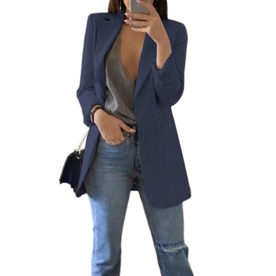 Damen Anzugjacke Revers Langarm Offene Vorderseite Anzugjacke Einfarbig Große Taschen Pendlerstil Lässige Business Oberbekleidung XXXL navy blau von Joom DACH