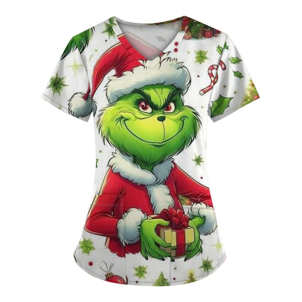 Damen Arbeitsuniformen Weihnachten Anime-Druck Cartoon V-Ausschnitt Oberteile Damenhemden Krankenschwester Arbeitskleidung Medizinische Uniformen 3XL von Joom DACH