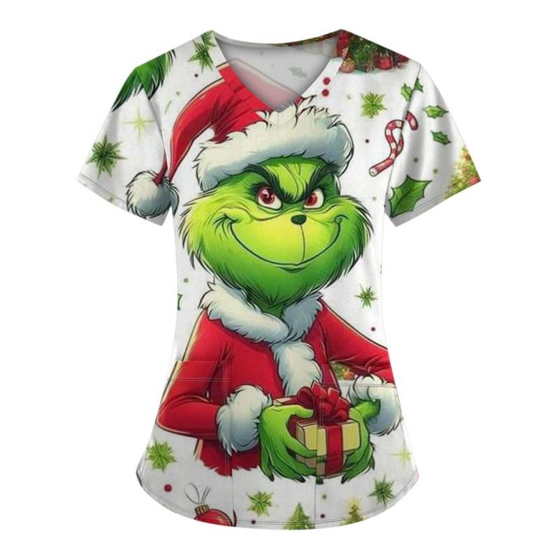 Damen Arbeitsuniformen Weihnachten Anime-Druck Cartoon V-Ausschnitt Oberteile Damenhemden Krankenschwester Arbeitskleidung Medizinische Uniformen 3XL von Joom DACH