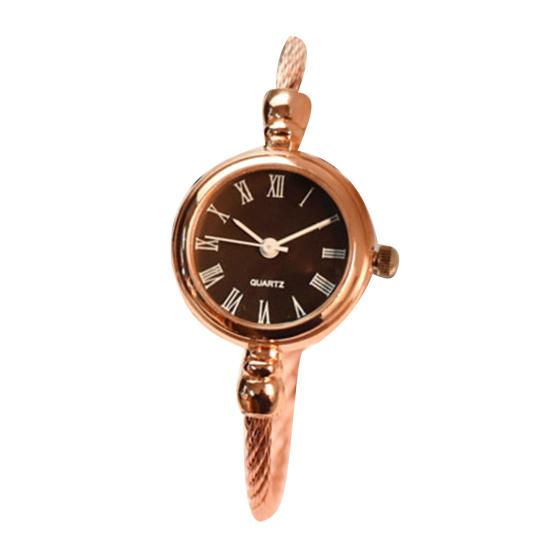 Damen-Armbanduhr im Retro-Stil, Edelstahlarmband, rundes Zifferblatt, Quarz-Armbanduhr schwarz/rose gold von Joom DACH