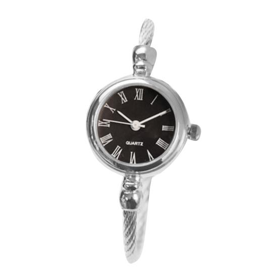 Damen-Armbanduhr im Retro-Stil, Edelstahlarmband, rundes Zifferblatt, Quarz-Armbanduhr schwarz/silber von Joom DACH