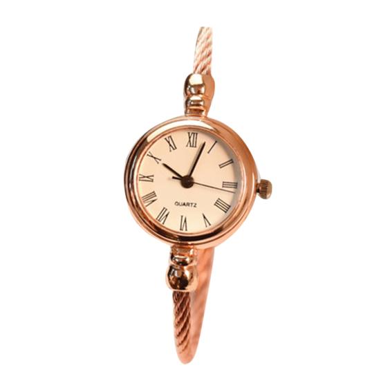 Damen-Armbanduhr im Retro-Stil, Edelstahlarmband, rundes Zifferblatt, Quarz-Armbanduhr rose gold/weiß von Joom DACH