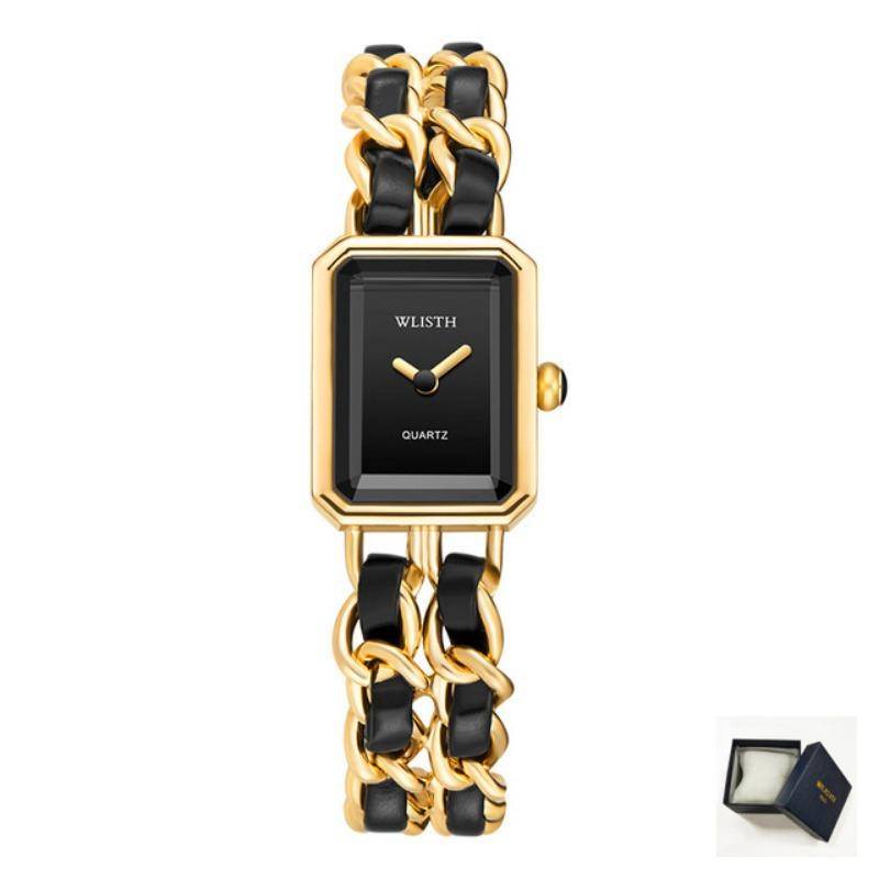 Damen Armbanduhren Luxus Damen Leder Edelstahl Gewebtes Uhrenarmband Quarz Armbanduhren Uhr Damen Kleid Uhren gold von Joom DACH