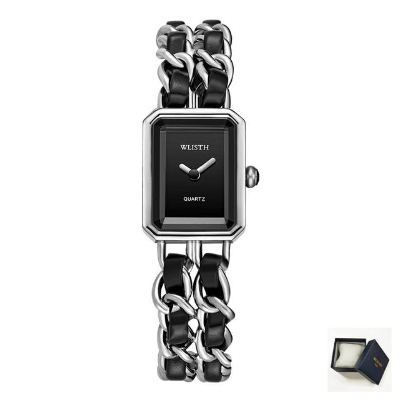 Damen Armbanduhren Luxus Damen Leder Edelstahl Gewebtes Uhrenarmband Quarz Armbanduhren Uhr Damen Kleid Uhren silber von Joom DACH