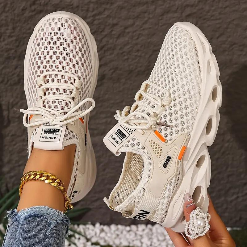 Damen Atmungsaktive Mesh-Sneaker - Leichte Lässige Laufschuhe mit Gepolsterter Luftsohle Damen-Sneaker, Bequemes Schuhwerk 41 beige von Joom DACH