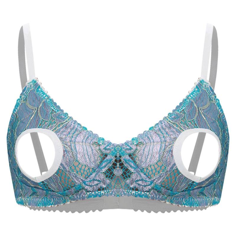 Damen Ausgeschnittene Nippel BH Tops Push Up Nackte Freiliegende Brust Bügel BH Offene Nippel Top Rollenspiel Rave Club Wear 3XL blau von Joom DACH
