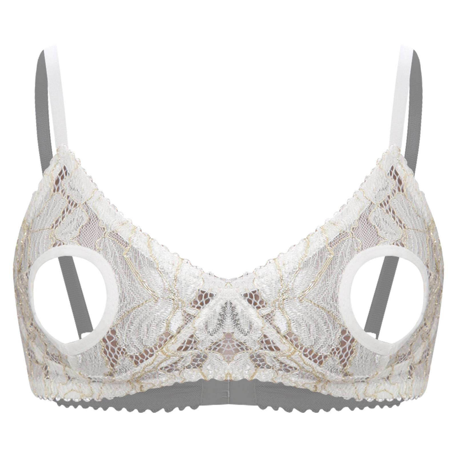 Damen Ausgeschnittene Nippel BH Tops Push Up Nackte Freiliegende Brust Bügel BH Offene Nippel Top Rollenspiel Rave Club Wear L elfenbein von Joom DACH