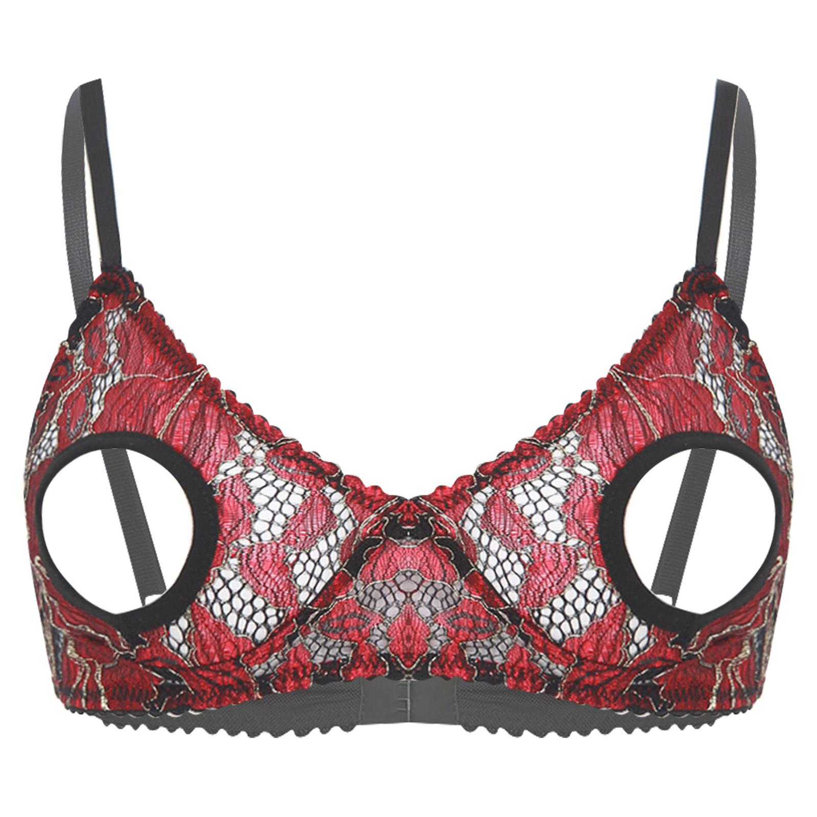 Damen Ausgeschnittene Nippel BH Tops Push Up Nackte Freiliegende Brust Bügel BH Offene Nippel Top Rollenspiel Rave Club Wear M von Joom DACH